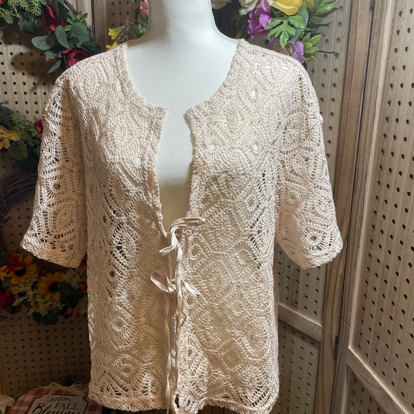 Future Collective Sweaters - Elegant Cream Lace Cardigan